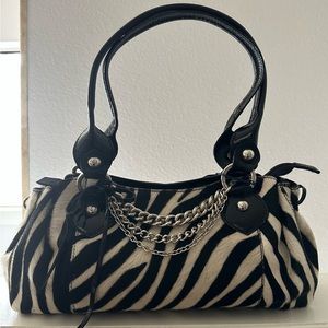 Genuine Leather Zebra Pattern Handbag